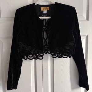 Scott McClintock VINTAGE Black Velvet Blazer Crop Lace Trim Size 8 Formal Padded